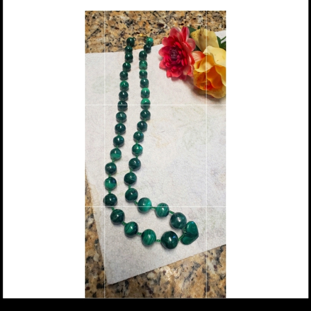 Green Malachite Necklace African Stone Hand cut.